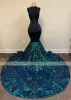 Blowly Green Sequin Long Prom Sukienki bez rękawów Afrykańskie czarne dziewczęta syrena formalna gala wieczorowa Suknie zwyczajowe