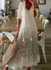 Vestidos de festa vintage floral impressão longo mulheres verão casual solto meia manga elegante moda cordão boho praia vestido de férias