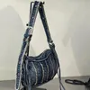 Sacos de noite Europeus e Americanos Retro Vintage Lavado Denim Fringe Afiação Bolsa de Ombro Moda Casual Versátil Mulheres