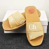 Luxe Merk Designer Dames Platte Sandaal Houten Strand Sluffybottomed Muilezel Slippers Meerkleurig Kant Letter Canvas Slippers Zomer Thuis Schoenen Sandalen Maat 35-41