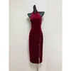 Robes décontractées Tempérament haut de gamme Niche Design Rétro Chinois Sans cou Sans dos Sexy Split Dîner Cheongsam Robe Jupe