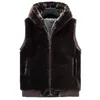 Herenvesten Heren mouwloos jack Outdoor werkvest Gezellig winterpluche nepbont vest met capuchon en ritssluiting