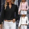 Women's Blouses Women Spring Fall Top Stand Collar Long Sleeve Blouse V Neck Loose Formal Elegant OL Commute Pullover Soft Casual