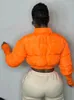 Women's Jackets Orange Cropped Puffer Jacket Women 2024 Winter Warm Quilted Parkas Long Sleeve Stand Collar Bubble Coat Lightweight