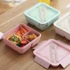 Bento-Boxen, Kawaii-Lunchbox für Kinder, Schule, Erwachsene, Büro, Weizenstroh, niedlich, Mikrowelle, Picknick, tragbar, große Bento-Box mit Löffel, Stäbchen, L240307