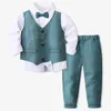 Baby Boys Gentleman Ubrania Ubrania dwa sztuczne kawałki koszuli z długim rękawem Modne garnitury Suits dla dzieci chłopiec urodzinowy sukienka 240304