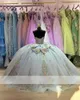 Blue Blue Princesse Quinceanera Robes avec une robe à balle Crystaux de perles Fleurs Appliques Sweet 16 Robes Vestidos de 15 anos