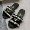 Francês Luxo Pérola Designer Mulheres Chinelos Lisos Scuffs Marca Sunshine Beach Senhoras Sandálias 8A Qualidade Deluxe Couro Genuíno Senhora Moda Casual Chinelo Scarpe