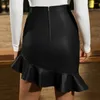 Skirts Hip-hugging Skirt High Waist Faux Leather Mini With Ruffle Trim For Women Solid Color Slim Fit Short Streetwear