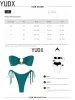 Set YUDX Solid O Ring Swimsuit for Women Tie Side Shiny Metal Hardware Ring Bandeau Bikini Swimwear Padded Bra Top Low Waisted