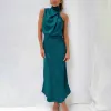 Dress Women Halter Satin Silk Dresses Summer Sexy Champagne Green Evening Party Elegant Maxi Dresses For Women Formal Occasion Dresses