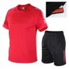 Summer Suit Men Sets Fitness Szybkie krótkie krótkie krótkie krótkie szorty Oneck Solid Sportswear Twopece 240305
