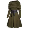 Flervägs långärmad stickad mantel för kvinnlig minikontrast stickad klänning med Belt Spring Winter Fashion 240301