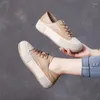 Casual Shoes loafers Women Summer Walk Beige äkta läderslip på lägenheter runt tå mjukt