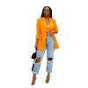 Blazers Chic Orange Notched Lapel Women Blazer Custom Made Classic Vintage Pocket Streetwear Jacket Office Lady Daily Casual Coat