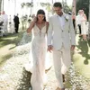 Męskie garnitury Summer Beach Linen Wedding Wedding Tuxedo Slim Fit Suit na 2-częściowy zestaw na imprezę (spodnie kurtki) Męska moda 2024 w magazynie