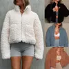 女性用ジャケット秋の冬の服ソリッドカラーファッションエレガントなぬいぐるみカーディガンコートショートロングスリーブジャケットラムヘアトップス