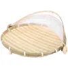 Ensembles de vaisselle Panier de rangement de pelle à poussière Plateau de service de pain avec couvercle en maille Bambou pour décor extérieur Paniers de fruits Tente de pique-nique ronde