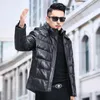 Männer Anzüge Männer Schaffell Mäntel Winter Männlichen Casual Parka Unten Leder Jacken Hombre Plus Größe Mode Zipper Mit Kapuze Kurze mantel