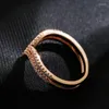 Cluster Ringe Luxus Dazzing Rose Gold Farbe Ring Zweireihig Micro-wachs Inlay Natürliche Zirkon Hohl Für Frauen Hochzeit Party schmuck Geschenke