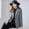 Women's Suits High Quality Blazer For Women Plaid Jacket Wool Blend Single Breasted Spring 2024 Elegant Fashion Clothes - Grey Brown