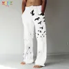 Pants Men's Black And White Casual Art Trousers Baggy Bamboo Tree Pant Pockets Drawstring Elastic Waist Pants Yoga Comfort