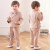 Kinder Flormal Plaid Kleid Anzug Set Baby Junge Herbst Hochzeit Party Bankett Kostüm Kinder Zweireiher Blazer Hosen Fliege 240304