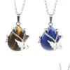 Ожерелья с подвесками Jln, каплевидный камень, эмаль, подвеска в форме жука-бабочки, аметист, тигровый глаз, кварцевые драгоценные камни, подвеска с латунной цепочкой на шею Dhyo0