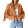 Womens Jackets Elegant Cropped Jacket Sexy Solid Color Tassels Scrub Leather Windproof Bomber Motorcycle Coats