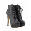 Botas femininas tornozelo outono inverno sexy apontou toe pólo dança salto alto bombas moda zip rendas sapatos femininos tamanho grande 42