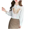 Damesblouses Zware Industrie Kralen Vlinderoverhemd Vrouw Chinese Chiffon Blouse 2024 Lente Topmode Mooie Chique Blusas