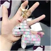 Nyckelringar Hästponny Animal Key Chain Crystal Rhinestone Pendant Keychain for Girl Women Leather Trinket Sparkle Metal Ring Bag Drop Dhkys