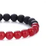 Charme Pulseiras 8mm Preto Matte Beads Homens Ethinc Vermelho Elástico Pulseira Para Mulheres Oração Yoga Jóias Presente