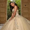 Lekkie szampan błyszczące ukochane 16 -letnie sukienki Quinceanera aplikacje koraliki TULL Tiulowe sukienki Vestidos de 15
