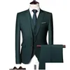 Men'S Suits & Blazers Mens Suits Blazers 2023 Business Casual 3 Piece Suit Set For Weddings Big Size And Tall Slim Fit Blazer Jacket Dhwd6