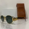 Dameszonnebril met ovaal frame, dameszonnebril met metalen pootjes, groene lens, retro klein rond frame, sexy meisje met originele doos