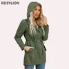 Kvinnor Autumn Winter Hooded Windbreaker europeisk stor storlek Lös armégrön jacka damer Bomull Vit Trench Coat S-4XL 240307