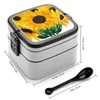 Louça Pintada Buquê de Girassol Dupla Camada Bento Box Almoço Salada Girassóis