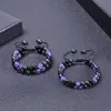 8 mm großes natürliches Amethyst-Doppelschicht-Armband mit verstellbarem schwarzem Magnetperlenarmband für Männer und Frauen