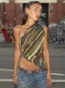 BOOFEENAA Abstraktes Print-Tanktop, Y2k-T-Shirt, Sommerkleidung für Damen, trendiges, sexy, asymmetrisches One-Shoulder-Crop-Top C83-AF11 240229