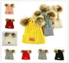 Winter Mützen Kinder Säugling Neugeborene Baby Stricken Hut Schädel Kappen Tuque Mit Zwei Doppel Pom Pelz Ball Beanie Jungen Mädchen häkeln Hüte9958285