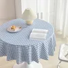 Table Cloth Blue Checkered Printed Anti Fouling Round Tablecloth Restaurant Cotton Lace Cover