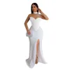 Robe fendue élastique pour femmes, K2986, avec perles de diamant, sac de taille, hanches, tendance