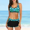 Mulheres Swimwear Mulheres Bikini Split Imprimir Set Cintura Sólida Maiô Backless Acolchoado Natação Bodysuit Férias Beachwear Swim Wear