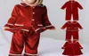 2022 Rode Kerst Familie Kerst Gouden Velevt Baby Kids Match Pyjama Sets Meisjes Kerst Jurk Pijama Winter Nachtkleding Kostuum J226530045