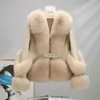 Manteau en fourrure de renard intégré pour femmes, col en poils de renard épissé, peau de mouton intégrée, Style court et jeune, 2023, 350289