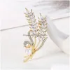 Pins, Broschen Gold Weizen Garbe Brosche Pin Business Anzug Tops Hochzeitskleid Cor Perle Strass Broschen für Frauen Männer Mode Juwel Dhw8Q