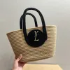 Woman Grass Woven Vegetable Basket Totes Casual Straw Bag Summer Knitting Shoulder Bag Cute Purses Gentle Lady Shopping Bag