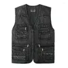 Gilets pour hommes Denim Vest Jacket Bleu foncé Noir Sans manches Chauffeur de camion Cycliste Fermeture à glissière multi-poches