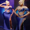 2024 Aso Ebi Sereia Royal Blue Prom Dress Cristais Frisado Cetim Noite Formal Festa Segunda Recepção 50º Aniversário Vestidos de Noivado Vestidos Robe De Soiree ZJ115